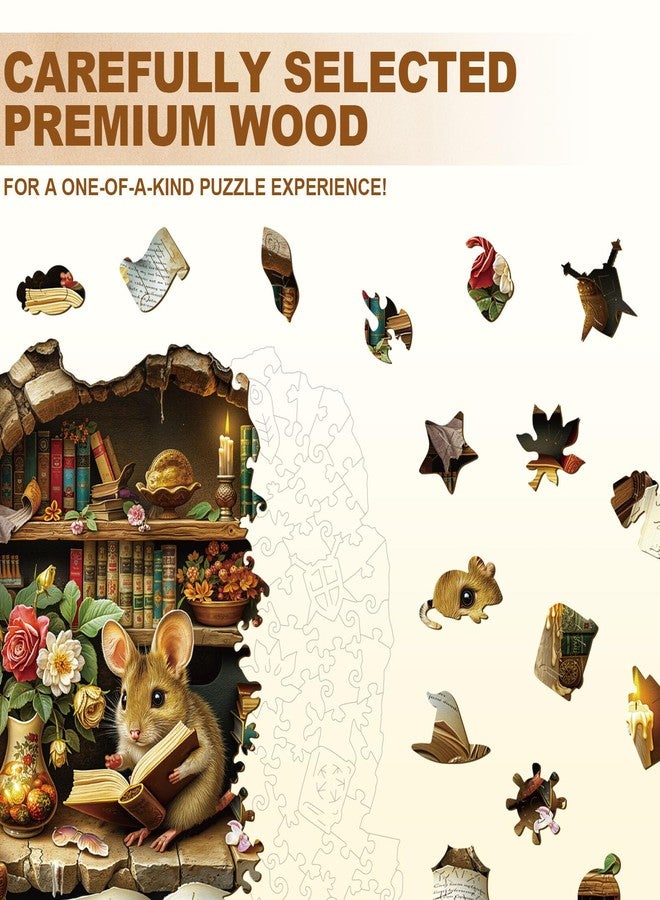 WOODBESTS Wooden Puzzles for Adults, Scholar Mouse Wooden Jigsaw Puzzle for Adults, Unique Animal Shape Wood Puzzles Adult, Xmas & Birthday Gifts for Puzzles Lovers (280 pcs, L, 13.4 * 13.0in) - Image 3
